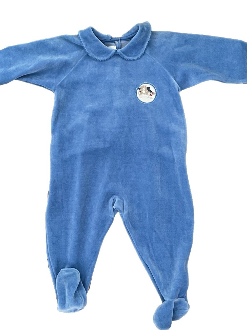 Petit Bateau Velour Baby Footie, Blue 12 Month (NWT) New Vintage Made in France